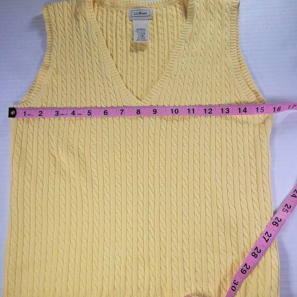 L.L. Bean Women Sleeveless Yellow Cable Knit Cotton V-Neck Sweater Vest Size S - Picture 6 of 6